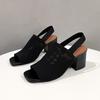 Women's High Heel Sandals Summer 2025 New Breathable Knitted Fashion Sandals Comfortable Square Toed High Heels Plus Size 35-42