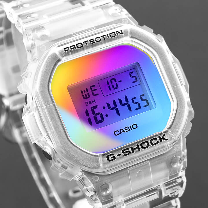 Casio G-Shock DW-5600SRS-7JF Радужный Скелет Цифровые Мужские Часы Прозрачные Радужные