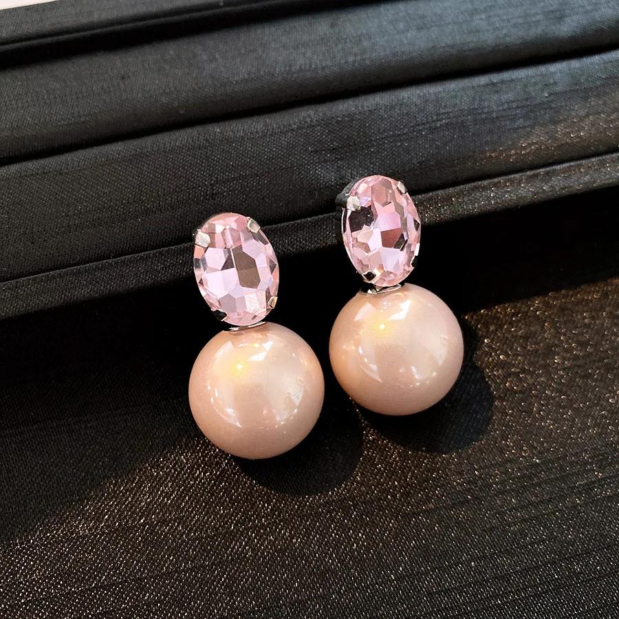 

FrenchInlaid Rhinestone Oval Pearl Earrings for Women 2025 Versatile Drop Earring Luxury High-end Minimalist Bridal Zircon