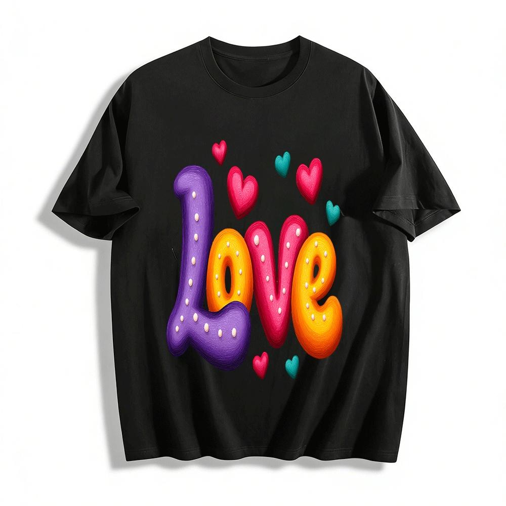 

Love Heart Print Casual Tee For Women And Kids Pure cotton T-shirt XXS