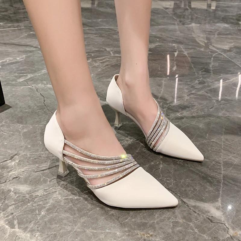 

Модные женские сексуальные туфли-лодочки со стразами, женские модные роскошные туфли-лодочки с острым носком на тонком каблуке, свадебные туфли, весенне-летние босоножки на высоком каблуке 35 бежевый