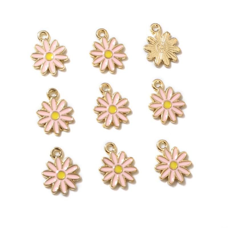 20Pcs 5Color 10x13MM Alloy Metal Drop Oil Colorblock Daisies Charm Flower Plant Pendant For DIY Bracelet Necklace Jewelry Making