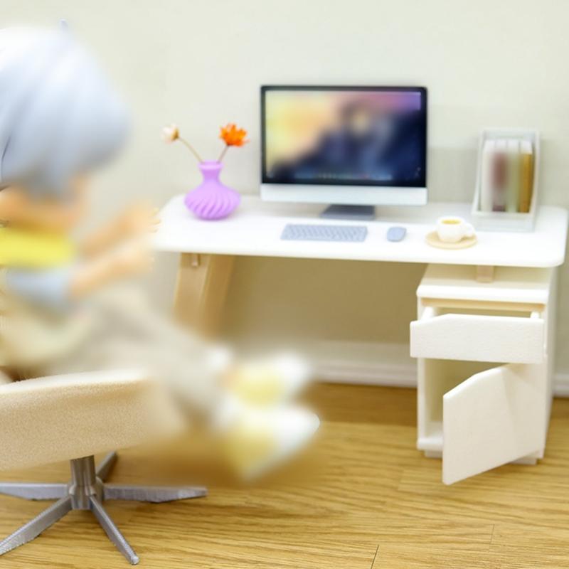 Detailed Mini Office Furniture Set For 1/12 Dollhouses Scene Including Desk And Chair Premium Plastic Materials
