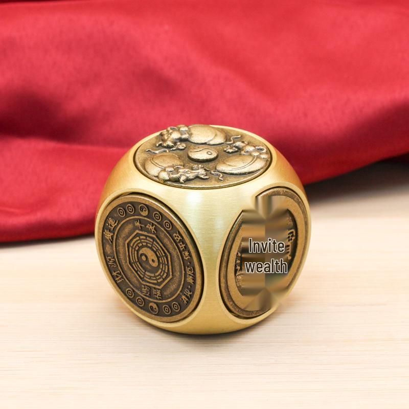 Brass Six-Sided Rotating Fortune Spinner Decompression Ornament