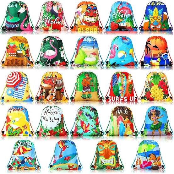 Marsui 24 Pcs Glowing Party Favor Drawstring Bags Gift Goodie Candy Favors Bags for Birthday Party Supplies Hawaiian