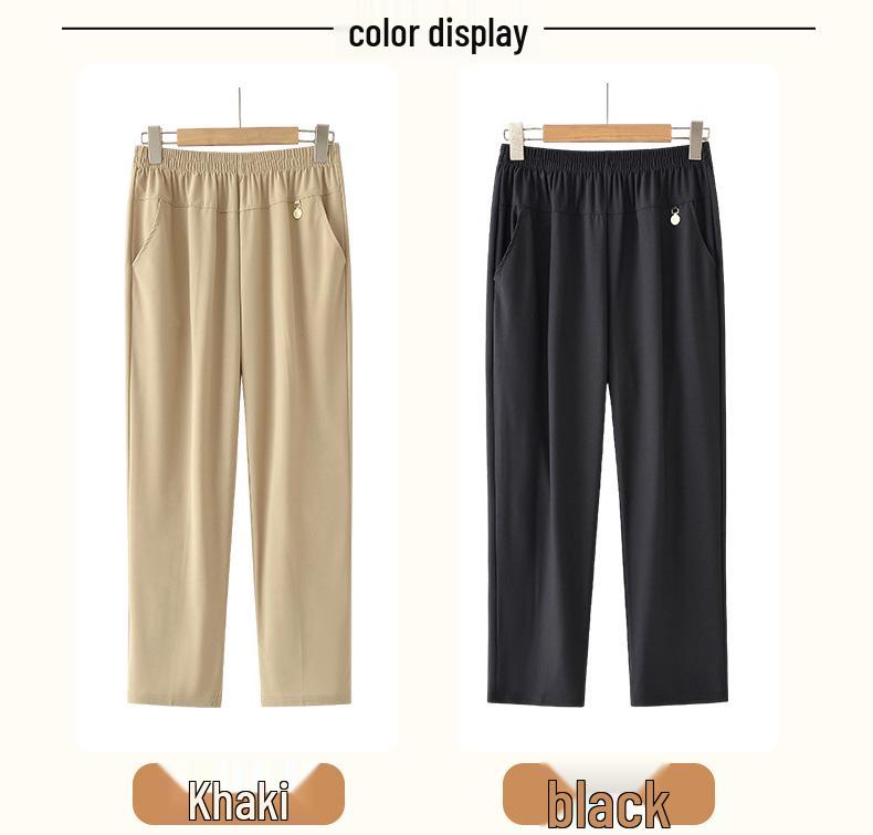 Summer Loose Elastic Waist Straight-Leg Pants for Middle-Aged & Elderly Women - Breathable, Comfortable Casual Wear