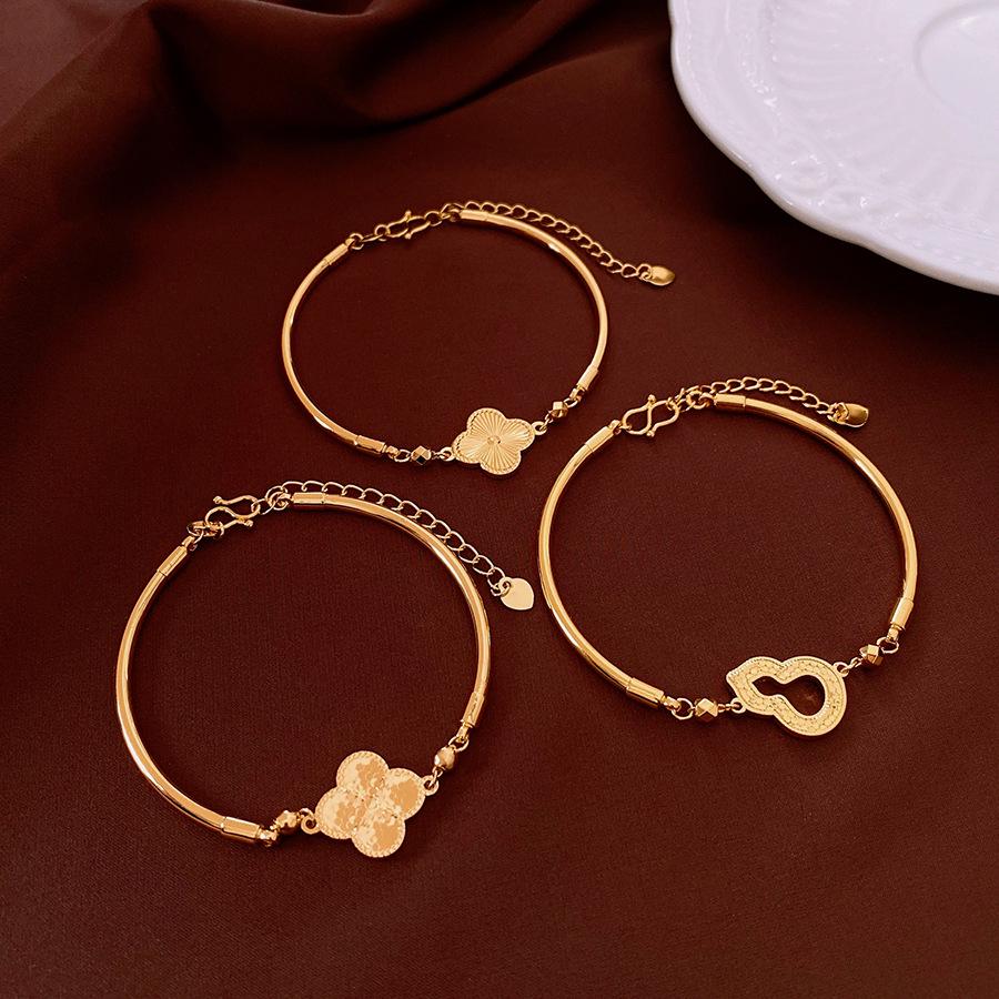 18k Gold-Plated Flower Gourd Bracelet: Chic Chinese Style, Versatile Fashion Bangle, Elegant Women's Hand Jewelry