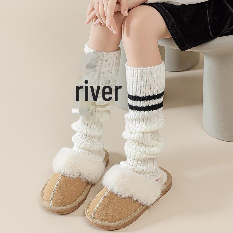 Kinder Winter Weiße Gestrickte Lange Wadenstrümpfe - Warmer Lolita-Stil