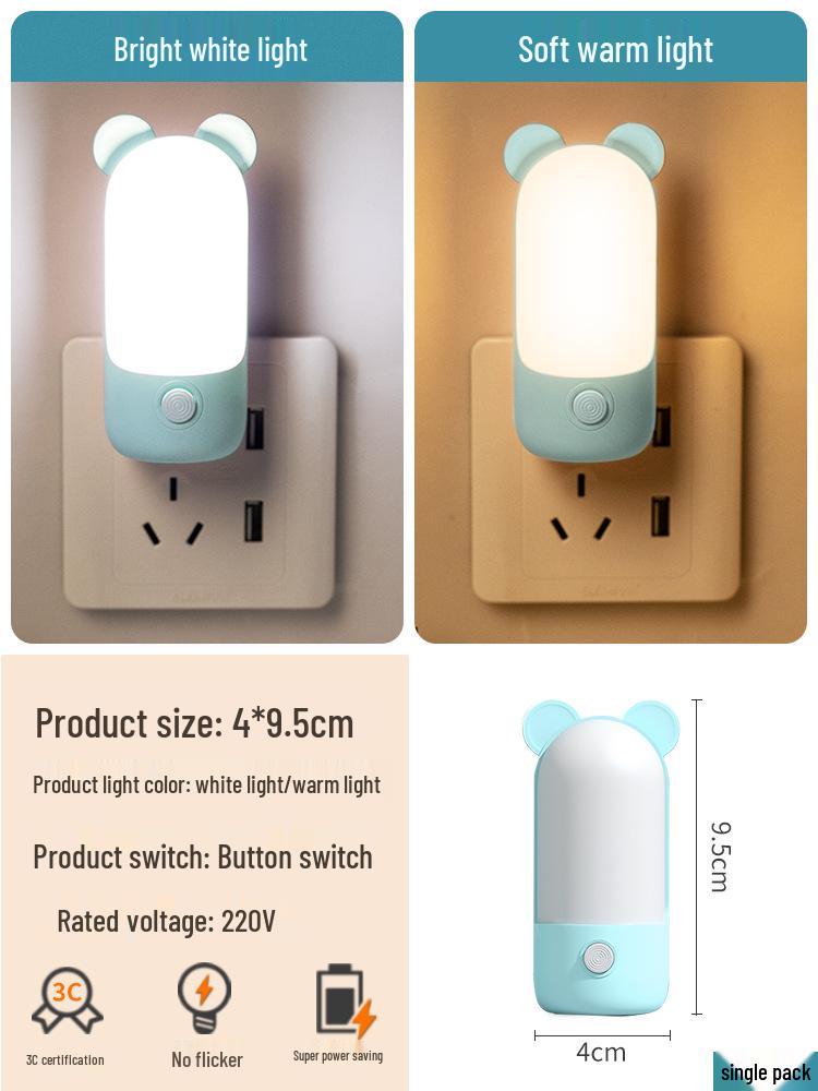 Plug-in LED Night Light: Soft, Energy-Saving, Eye-Friendly Bedside Lamp for Children and Baby Feeding.