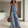 Completi Estivi da Donna in 2 Pezzi, Top Canotta con Spalline Sottili e Pantaloni a Gamba Larga Set Loungewear, Outfit da Spiaggia Vacanza Viaggio