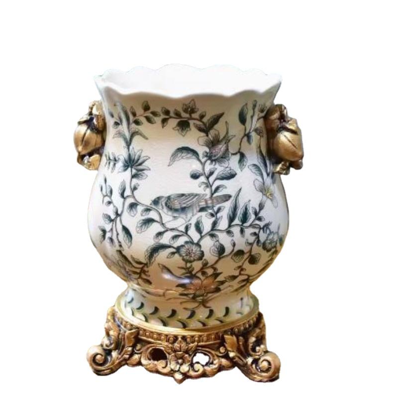 Vase Decoration Ceramic Plant Flower Large Capacity Living Room Flower Arrangement RetroEuropeanStyle Dining Table Floral Device