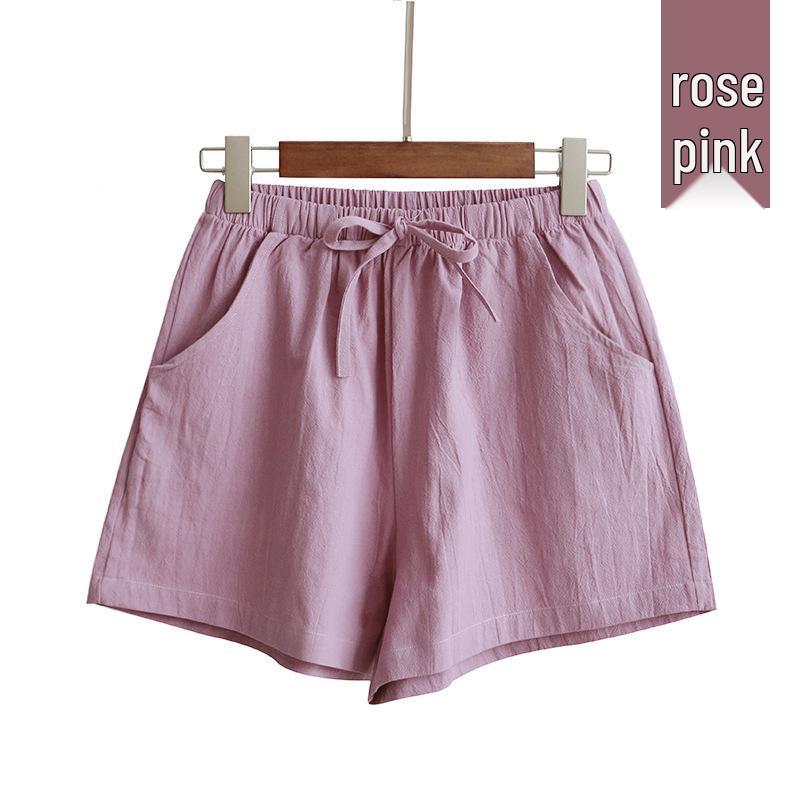 Damen High Waist Baumwolle Leinen Weitbeinshorts - Sommer Koreanischer Stil, Elastischer Bund, Lässige Passform, Übergröße