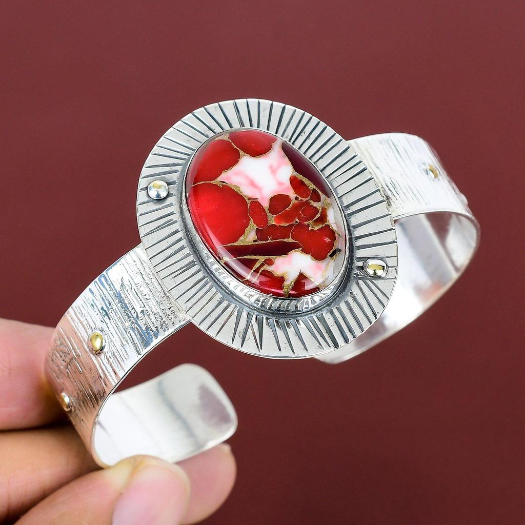 Kingman red mohave copper turquoise gemstone bangle 925 sterling silver cuff bracelet beautiful adjustable bangle handmade jewelry for gifts