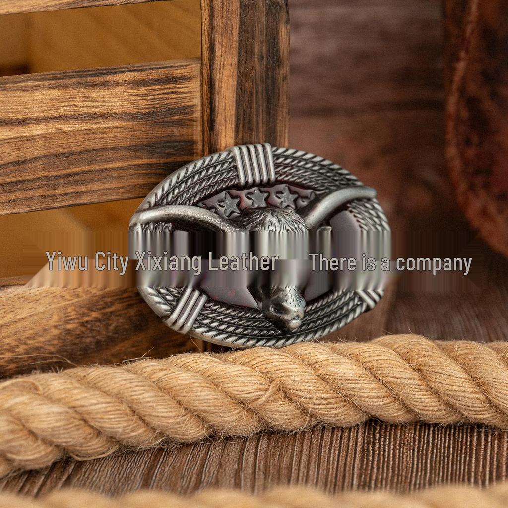 Retro Symmetrical Bull Head Embossed Unisex PU Leather Belt Buckle