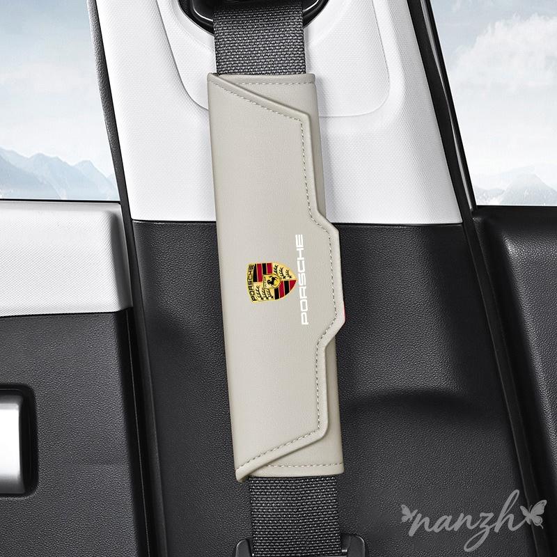 fscr7 Universal Car Seat Belt Leather Shoulder Strap Protect For Porsche Cayenne Panamera Macan 911 718 Taycan Boxster Cayman Sticker
