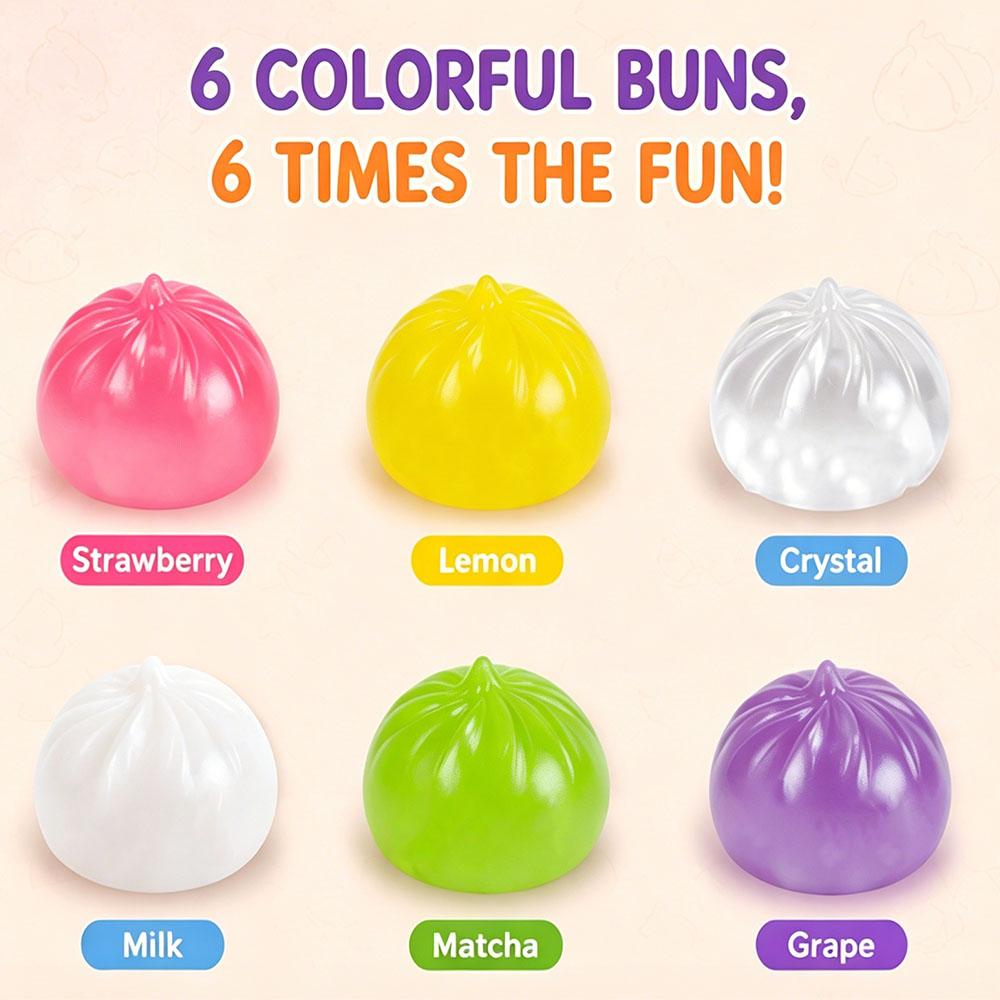 6Pcs Mini Lucky Bao Bun Squishy Squeeze Fidget Sensory Slow Rising Anti Stress Relief Office Desk Gadget Novelty Gift Set