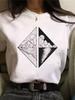 Maycaur Newest Funny Moon Print T Shirt Women White and Black Shirts Fashion Round Neck Short Sleeve T-Shirt Summer Tees Casual Top