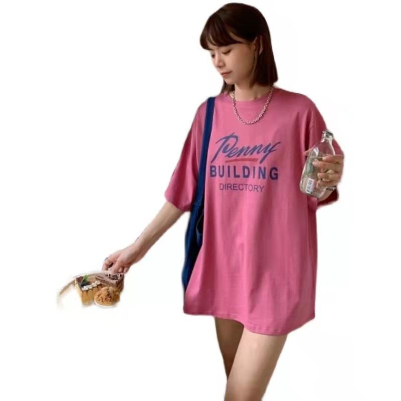 

Хлопковая летняя новая корейская версия темперамент свободная средняя и длинная футболка с короткими рукавами женская повседневная одежда с круглым вырезом XL