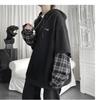 Abbigliamento da uomo Felpe Finte Due Pezzi Patchwork a Quadri con Cappuccio Top Oversize Abbigliamento per Donna Harajuku Felpa Casual