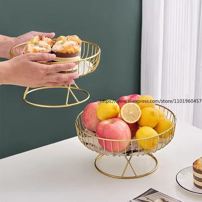 Stylish Iron Wire Fruit Basket Golden Luxury Large Capacity Fruit Bowl Tray Vegetable Holder Drain Basket Snack Cakes Holder