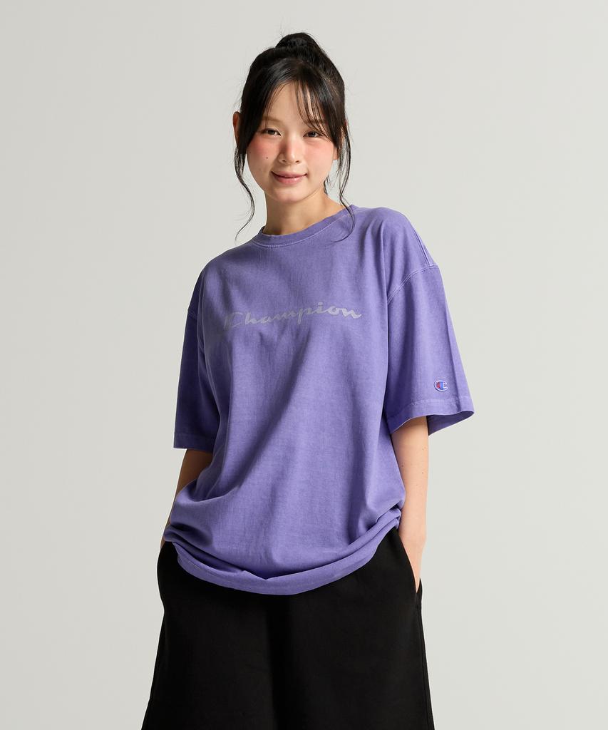 CHAMPION Big Logo Pigment Short Sleeve T-Shirt Purple