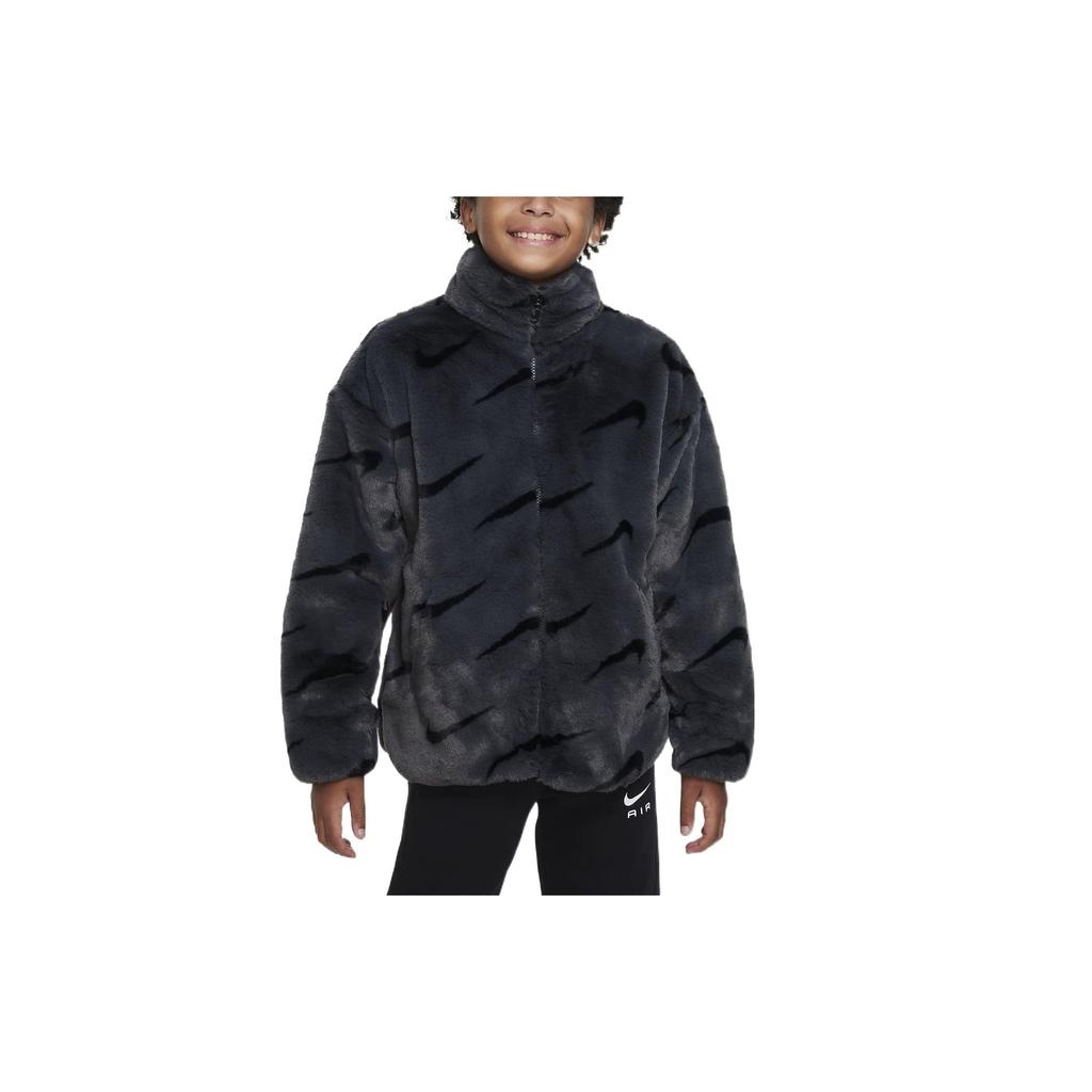 Nike Sportswear Kids Faux Fur Jacket Dark Smoke Grey/Black Kids Streetwear DV3252-070