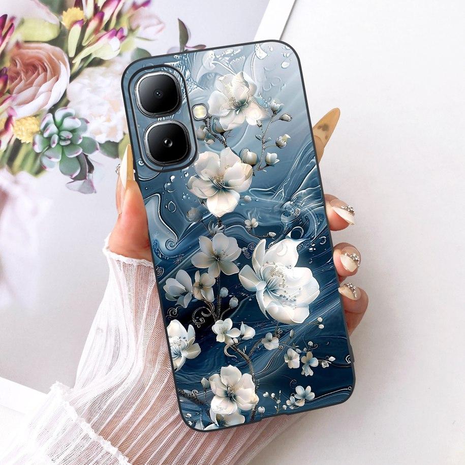 For Infinix Smart 20 4G Case New Fashion Flower Pattern Soft Black Silicone Phone Cover For Infinix Smart 20 Bumper Smart20 Para