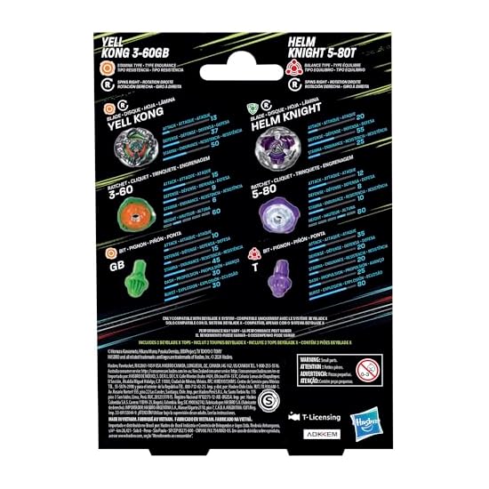 Beyblade X Yell Kong 3-60GB & Helm Knight 5-80T Dual Pack Set, Includes 2 Right-Spin Tops, Battle To