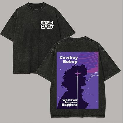 

Cowboy Bebop Anime Lover Washed T-shirt Year round clothing high quality personality Clothes Plus Size Unisex New Model Couples tee L