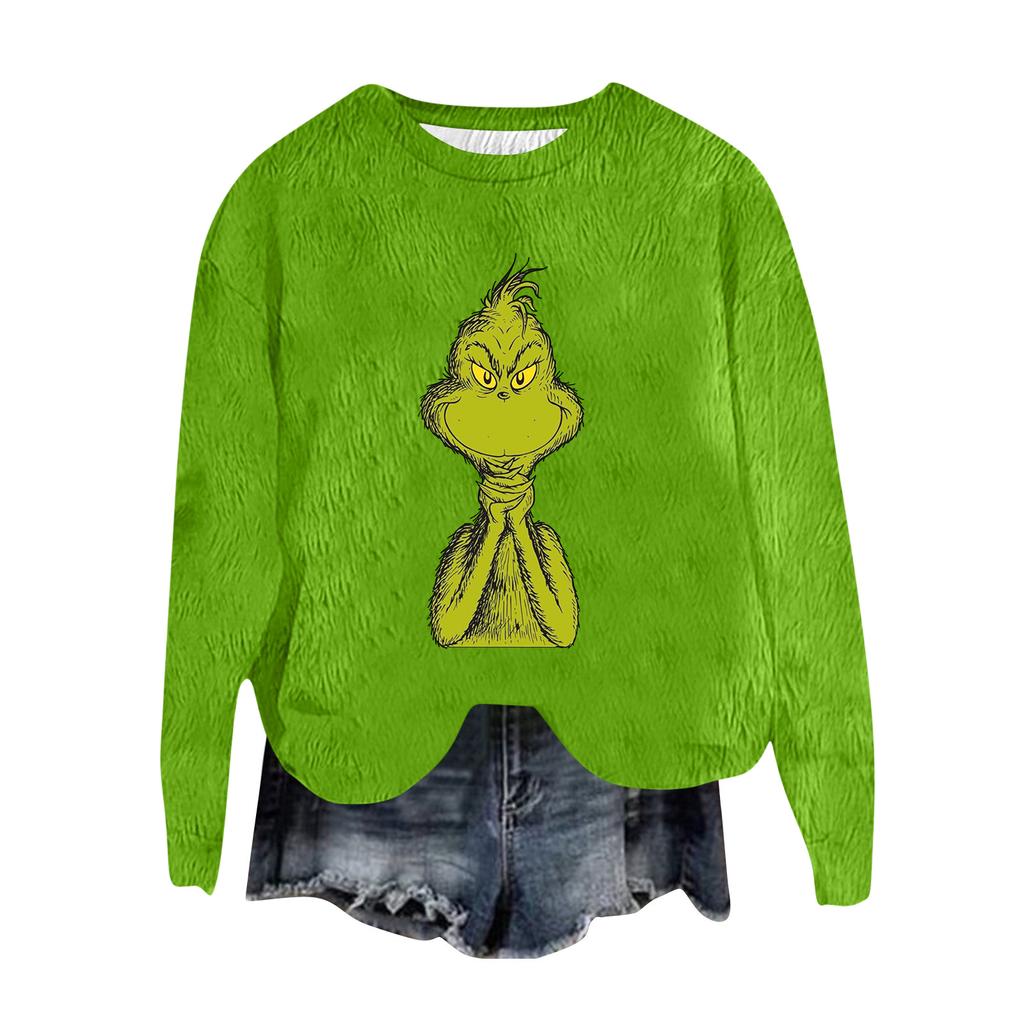 Women's Fashion Round Neck Pullover Top Long Sleeve Tee Christmas Printed Sweatshirt