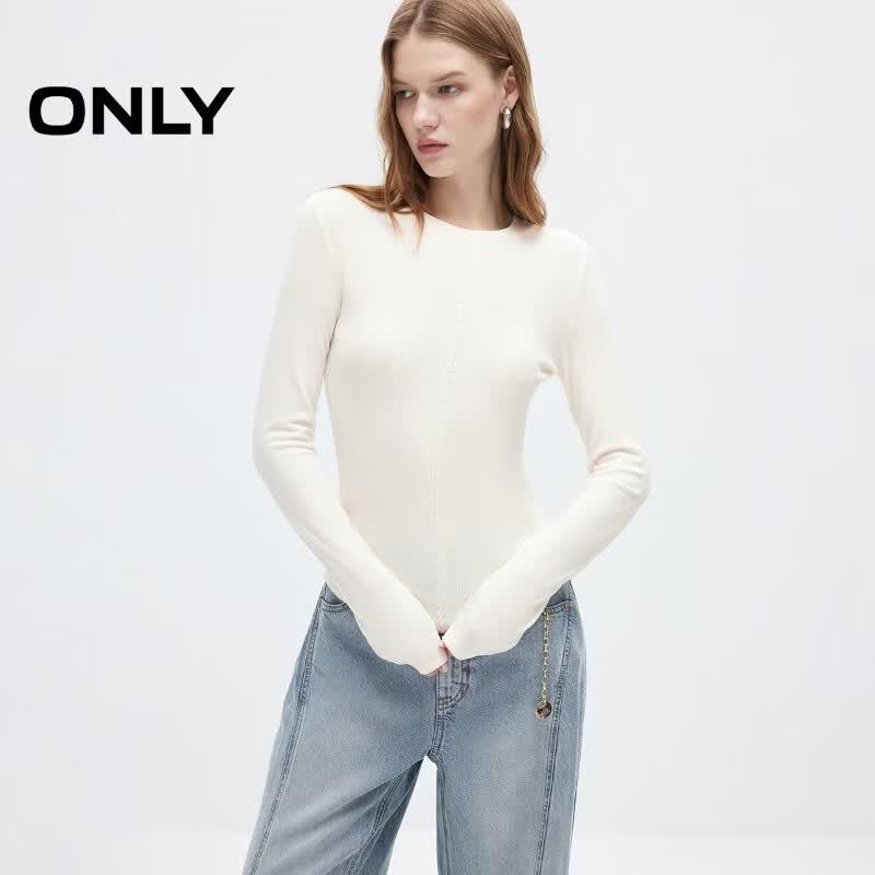 ONLY Women's 3D Knotted Stitching Slim Fit Long Sleeve T-Shirt
