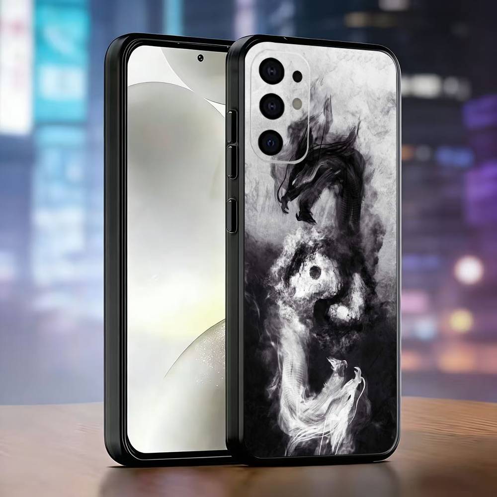 Japanese Art Dragon Yin Yang Phone Case For Samsung S25,S24,S21,S22,S23,S30,Ultra,S20,Plus,Fe,Soft Silicone Black Cover