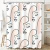 Minimalist Face Shower Curtain Modern Bathroom Decor Set with 12 Hooks for Home Bathing Decoration Peach Pink White