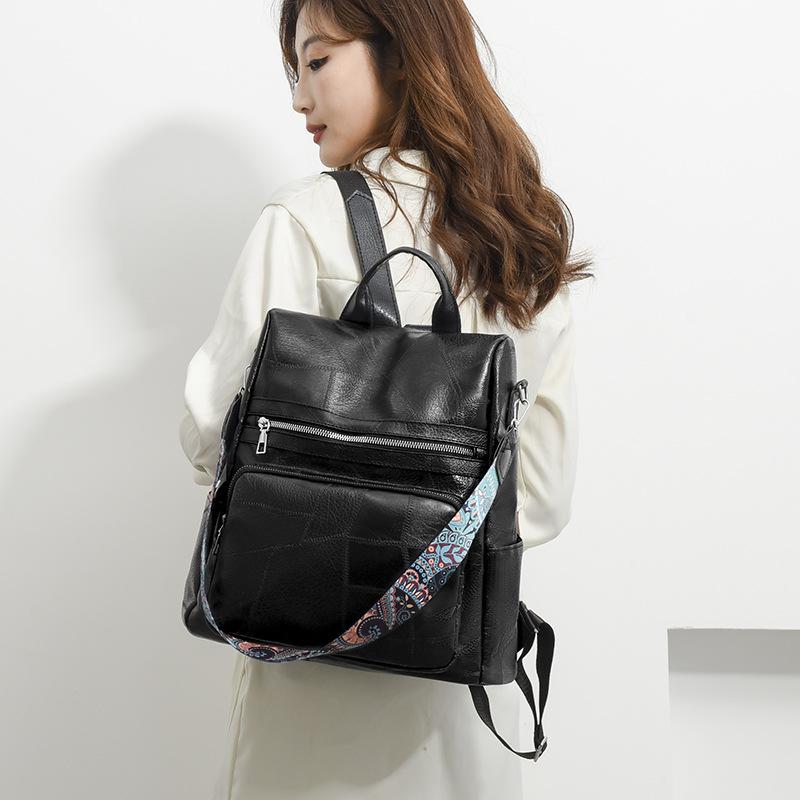 Women's New PU Soft Leather Backpack, Cross-border, Large Capacity, Casual Travel, Simple Style, Student Backpack