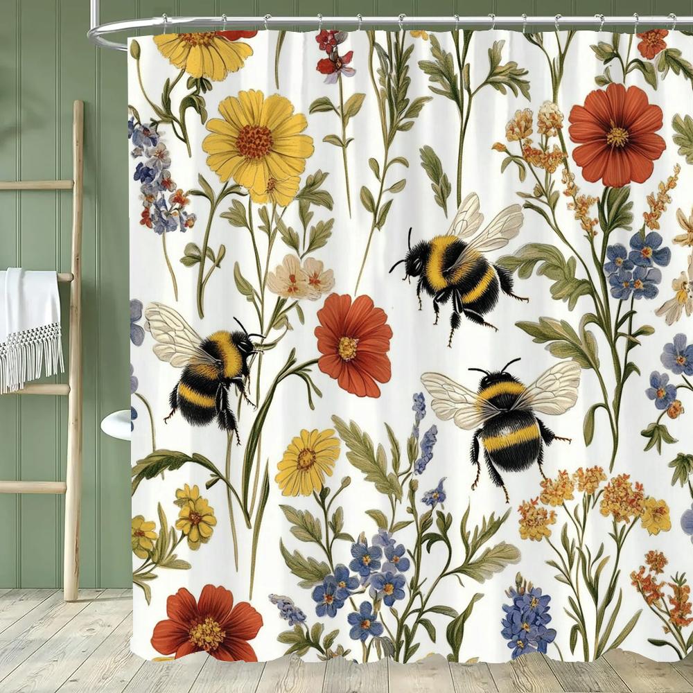 Vintage Botanischer Druck Blumiger Duschvorhang, Badezimmer Dekorativer Blumen Duschvorhang, Wasserdichter Duschvorhang Mit Haken