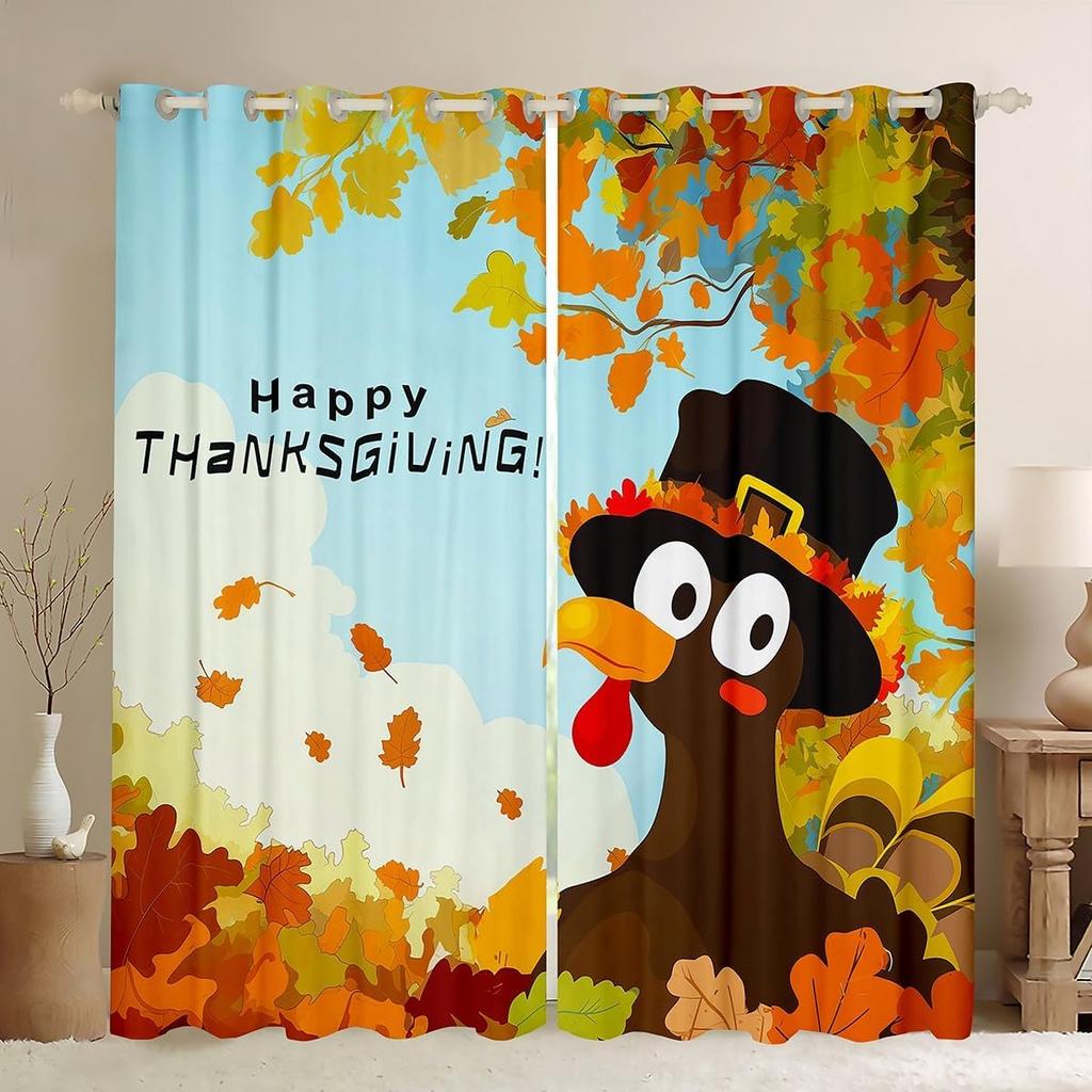 Herbst Kürbis Gardinen Vorhänge Halloween Thema Vorhänge Schlafzimmer Wohnzimmer Ahornblätter Festival Fensterdekorationen Polyester Waschbar Sitzfertig