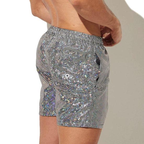 Men Gym Shorts Drawstring Elastic Waist Sequin Solid Color Soft Breathable Quick Dry Fitness Jogging Exercise Beach Sportswear Shorts