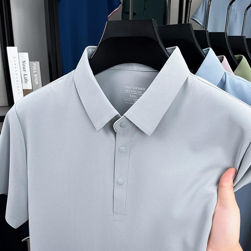 2026 Men's Ice Silk Breathable Short Sleeve Polo - Solid Color, Cool & Versatile for Summer