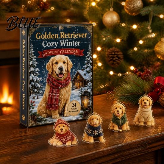 Winter Theme Pendant Set Dog Advent Calendars 2026, 2D Acrylic Ornaments Christmas Countdown Calendar, Creative Holiday Gift Box Cute Flat Puppy