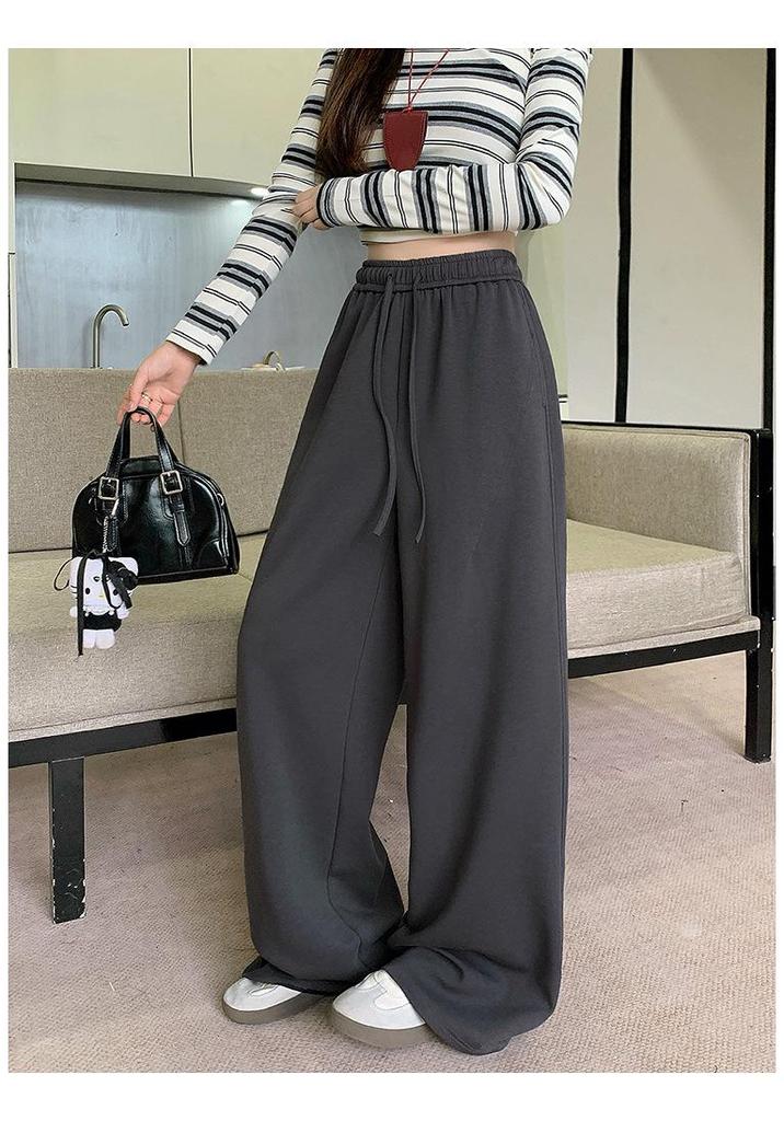 2026 Spring Plus Size Women's Wide-Leg Drawstring Pants - Casual, Elastic Waist, High-Waisted, Slimming Fit