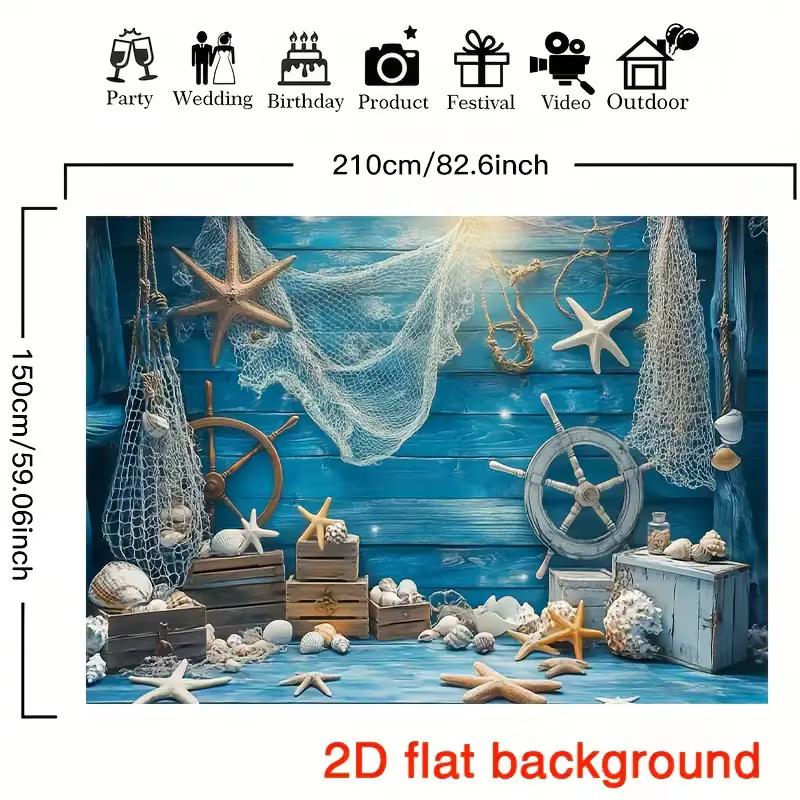 2D Beach Nautical Tapestry, Starfish Seashell & Fishing Net Background