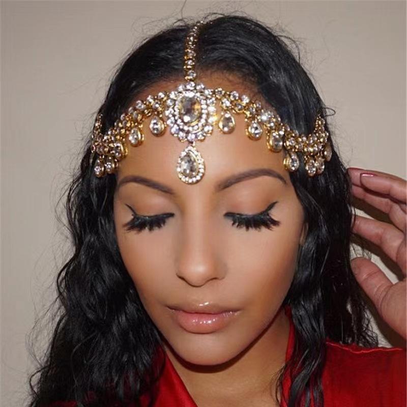 New Stylish Water Drop Pendant Head Chain Bridal Wedding Super Flash Rhinestone Big Gem Forehead Lace