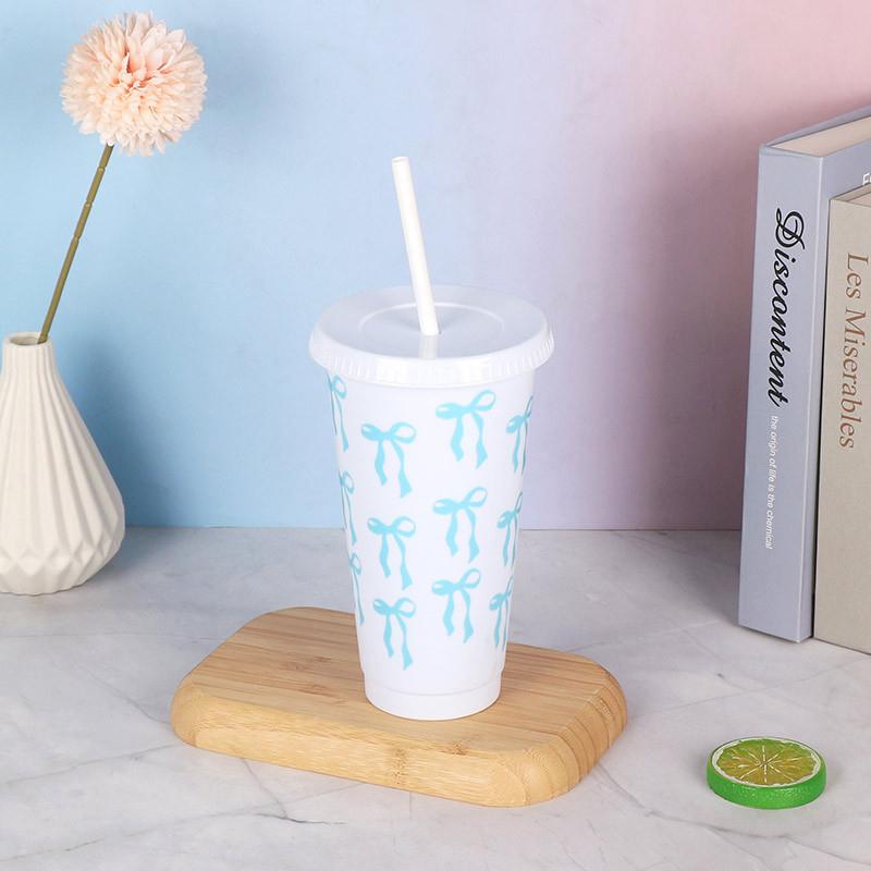 

1 Piece 700ml Large Capacity Water Bottle Kawaii Bow Water Cup With Lid Straw For Girls Coffee Milk Tea Plastic Cold Drink Cup 700ml