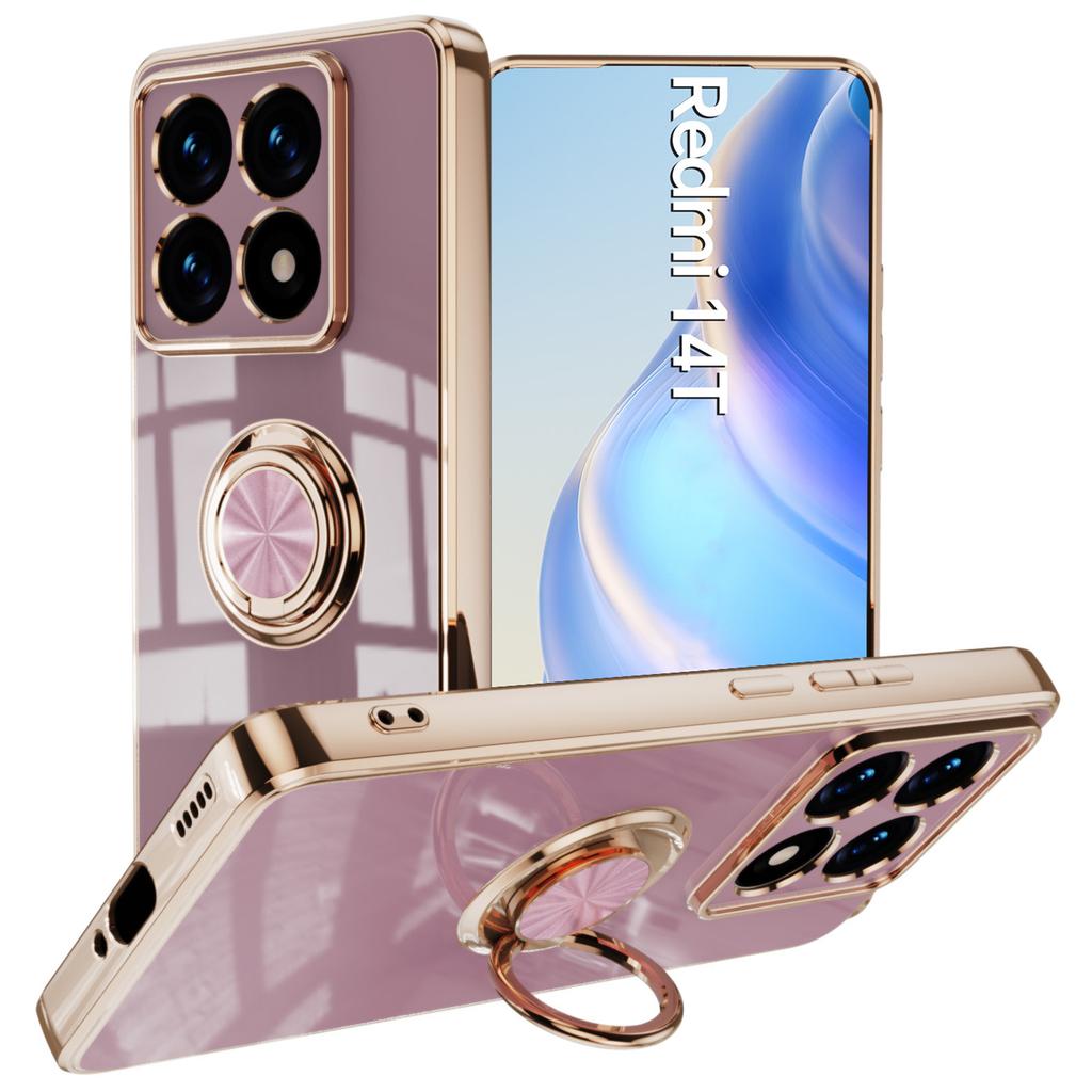 Für Xiaomi 14T Hülle Präzise Aussparungen 6D Galvanisiertes TPU Handyhülle mit Ringhalter