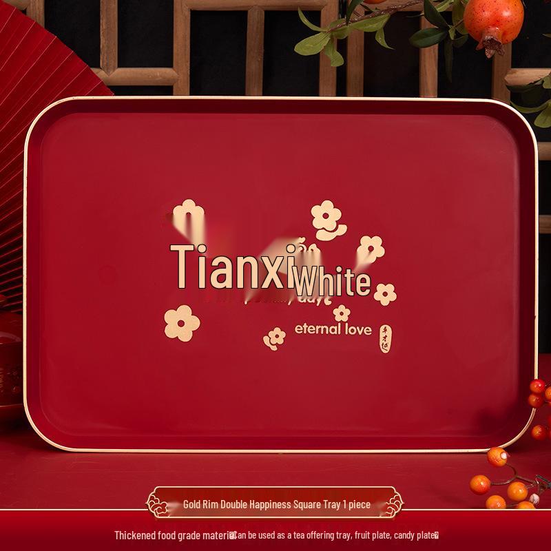 Red Wedding Toasting Tray: Tea, Fruit, Candy Dish – Wedding Supplies, Happy Tray by Wang Jin