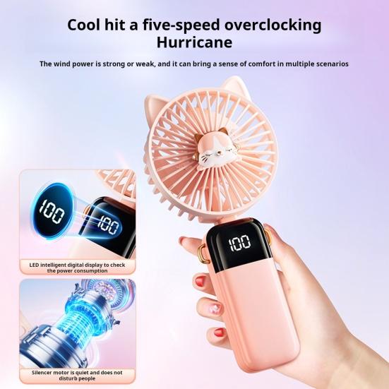 

Портативный ручной вентилятор с цифровым дисплеем Складная конструкция 5 скоростей Регулируемый легкий компактный перезаряжаемый охлаждающий вентилятор