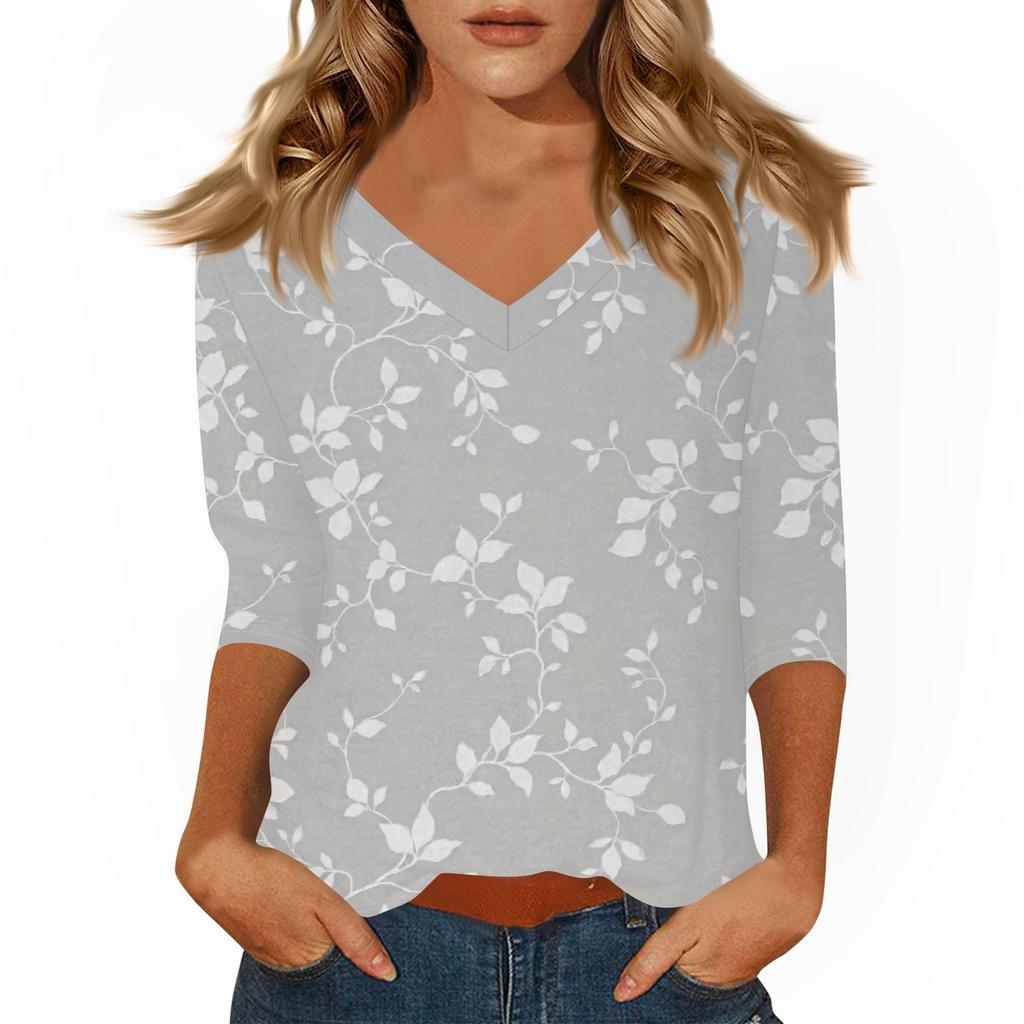 Women's Casual 3/4 Sleeve T-Shirts V-Neck Tops