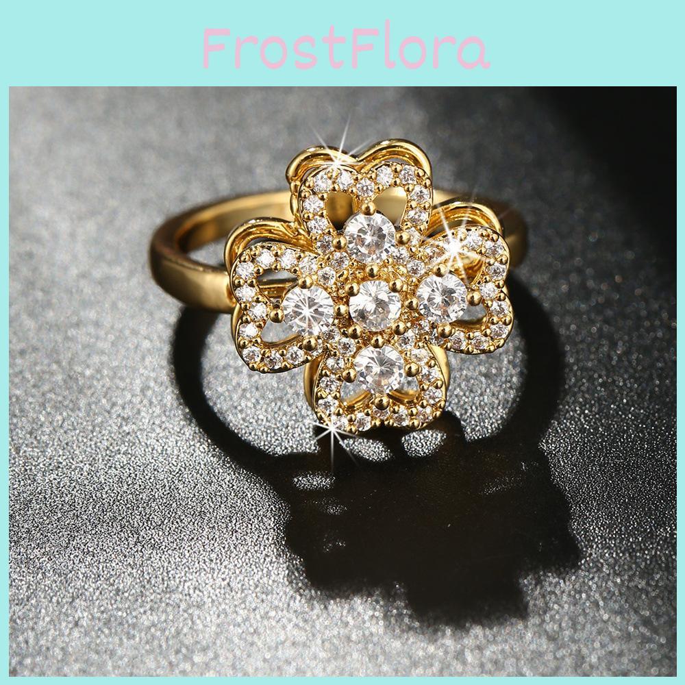 Blütenblatt Kupfer Schmuck Damen Drehbarer Ring Mit Galvanisierter Oberfläche Für Modeaccessoires