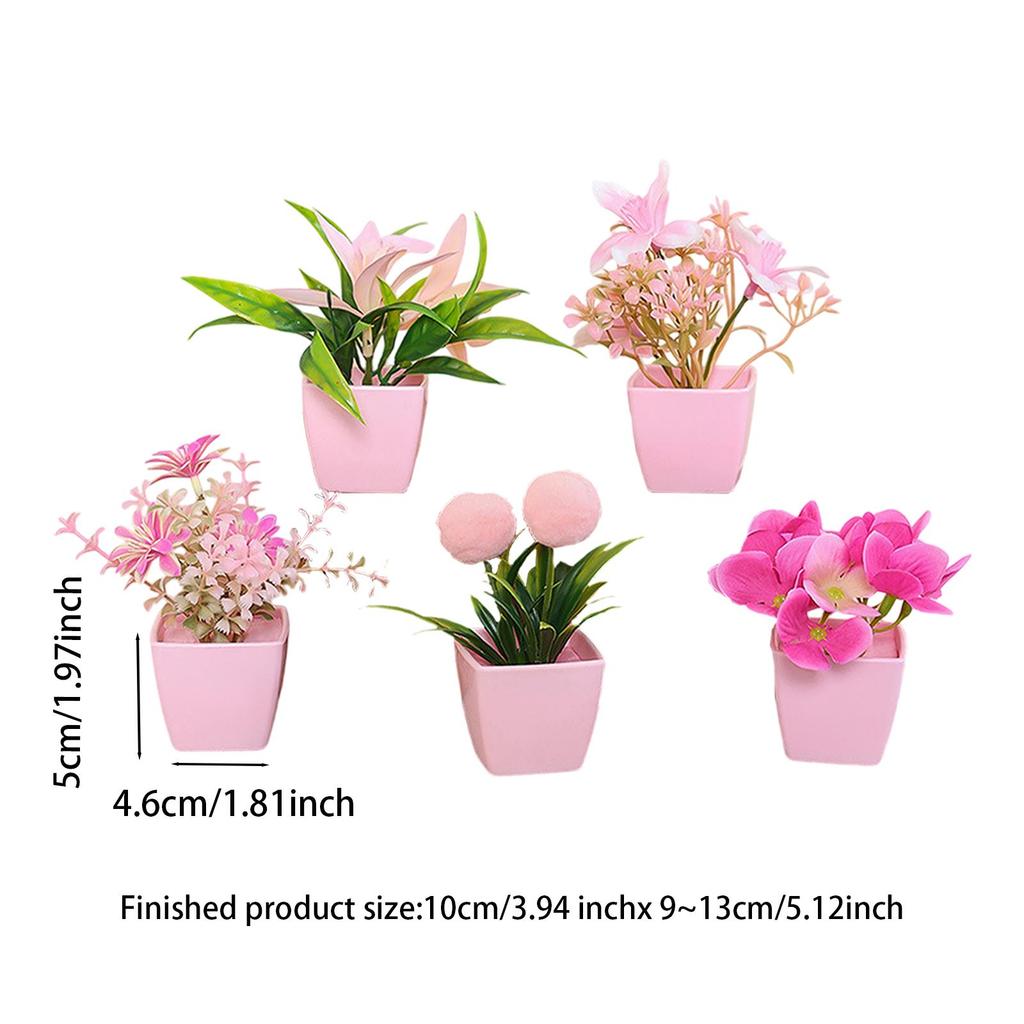 5Pcs Pink Simulated Flowers Flower Bouquet Vases Tabletop Decor Creative Fake