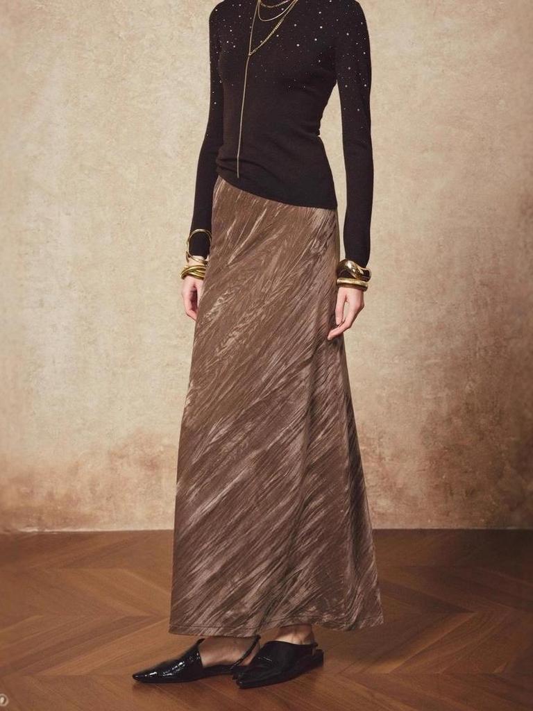 Iridescent Velvet Elastic Fishtail Midi Skirt - High-Waisted, Bias-Cut, Heavy-Duty, Slimming, Women's Autumn/Winter Skirt